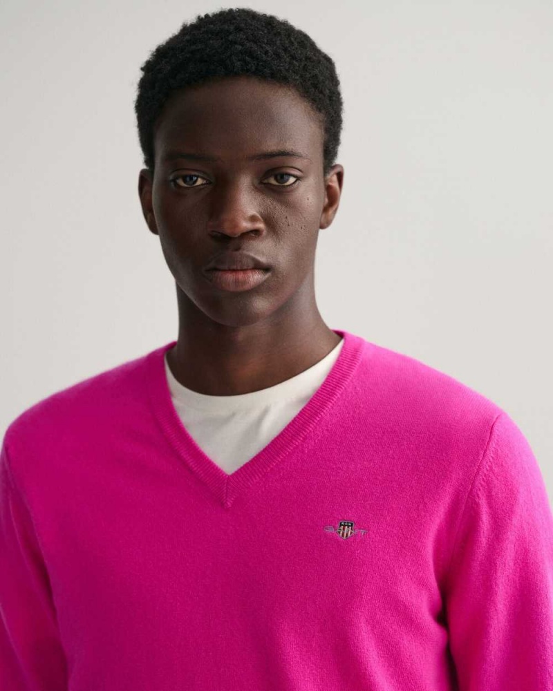 Gant Superfine Lambswool V-Neck Men's Sweater Barley Pink | RPFYV-8209