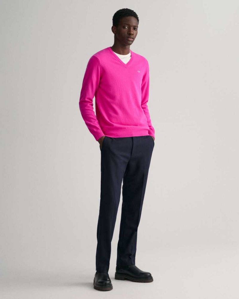 Gant Superfine Lambswool V-Neck Men's Sweater Barley Pink | RPFYV-8209