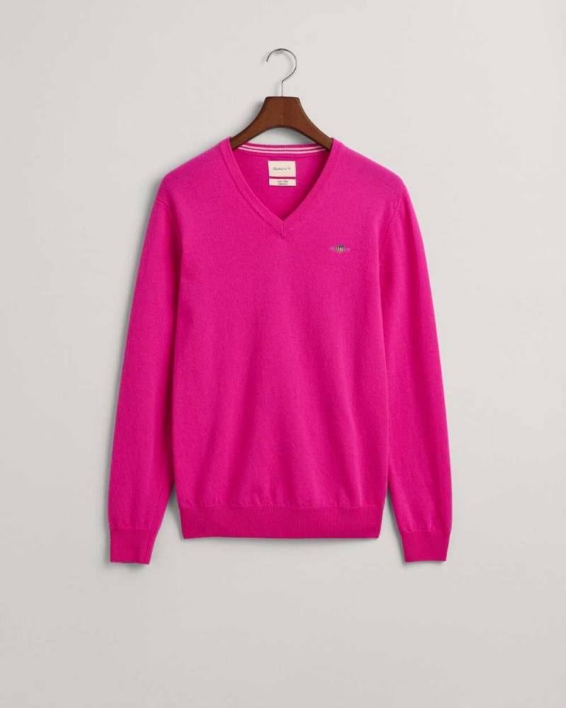 Gant Superfine Lambswool V-Neck Men's Sweater Barley Pink | RPFYV-8209