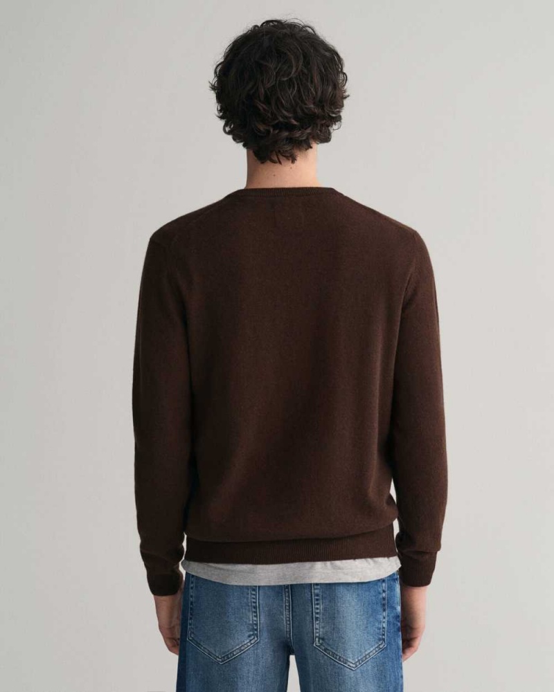 Gant Superfine Lambswool V-Neck Men's Sweater Dark Brown Melange | WFCVL-3871