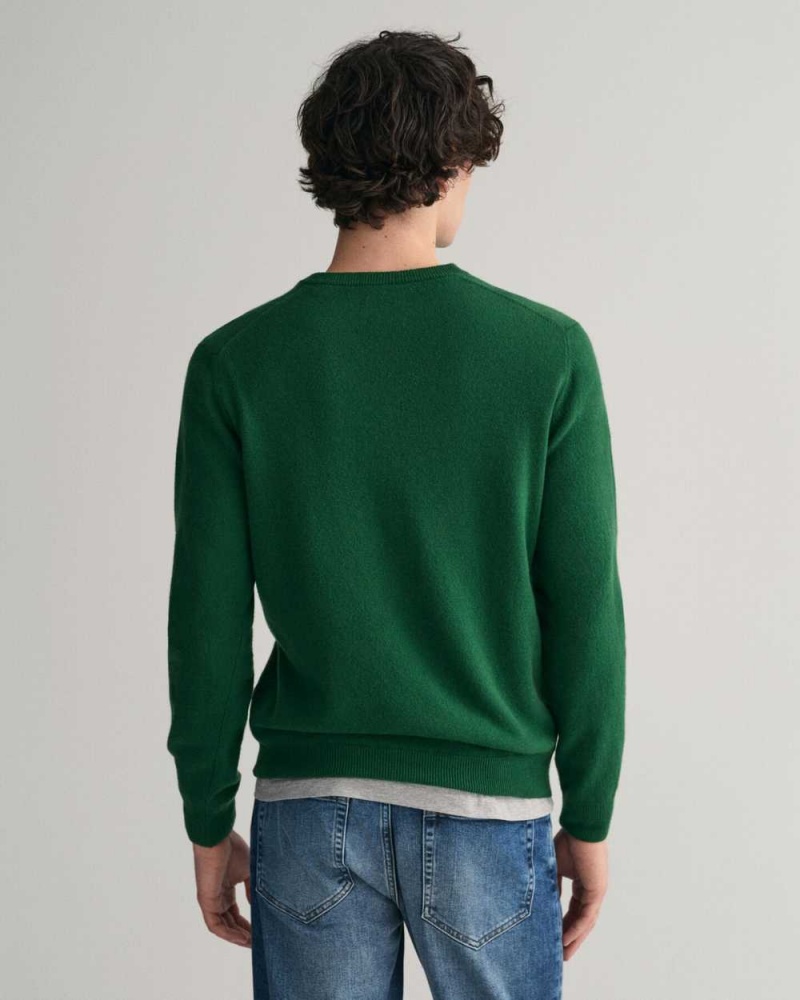 Gant Superfine Lambswool V-Neck Men's Sweater Forest Green | JQAWL-8063