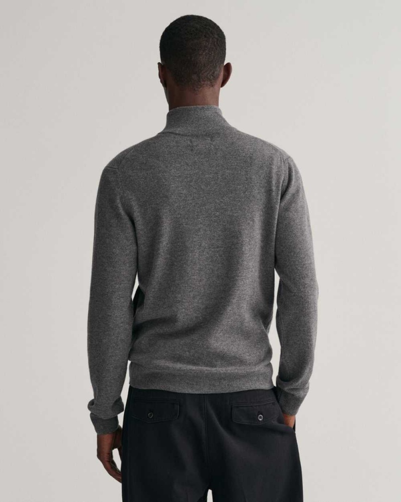 Gant Superfine Lambswool Zip Men's Cardigan Dark Grey Melange | HZPKB-0269