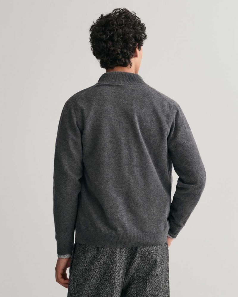 Gant Superfine Lambswool Zip Men's Cardigan Dark Grey | FKYMC-3489