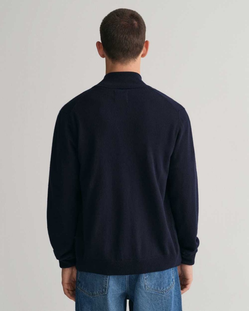 Gant Superfine Lambswool Zip Men's Cardigan Marine | LZKSQ-9130