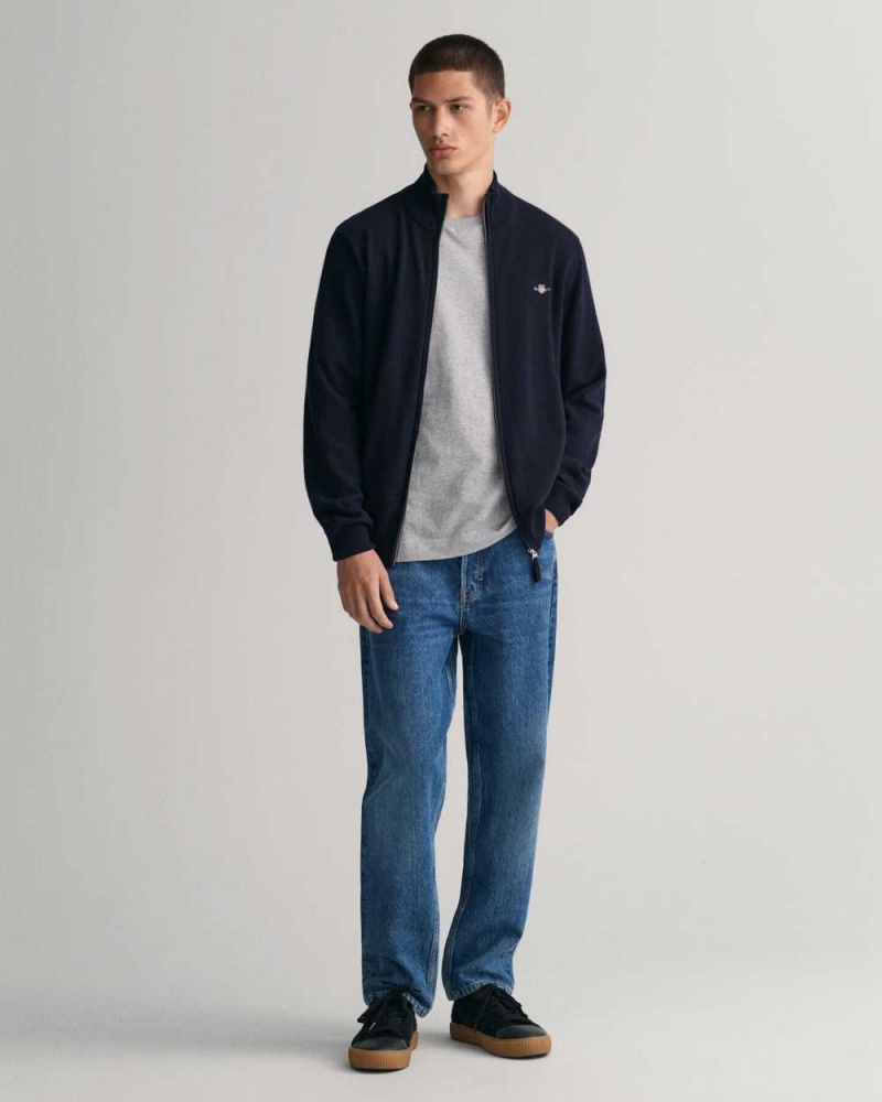 Gant Superfine Lambswool Zip Men's Cardigan Marine | LZKSQ-9130