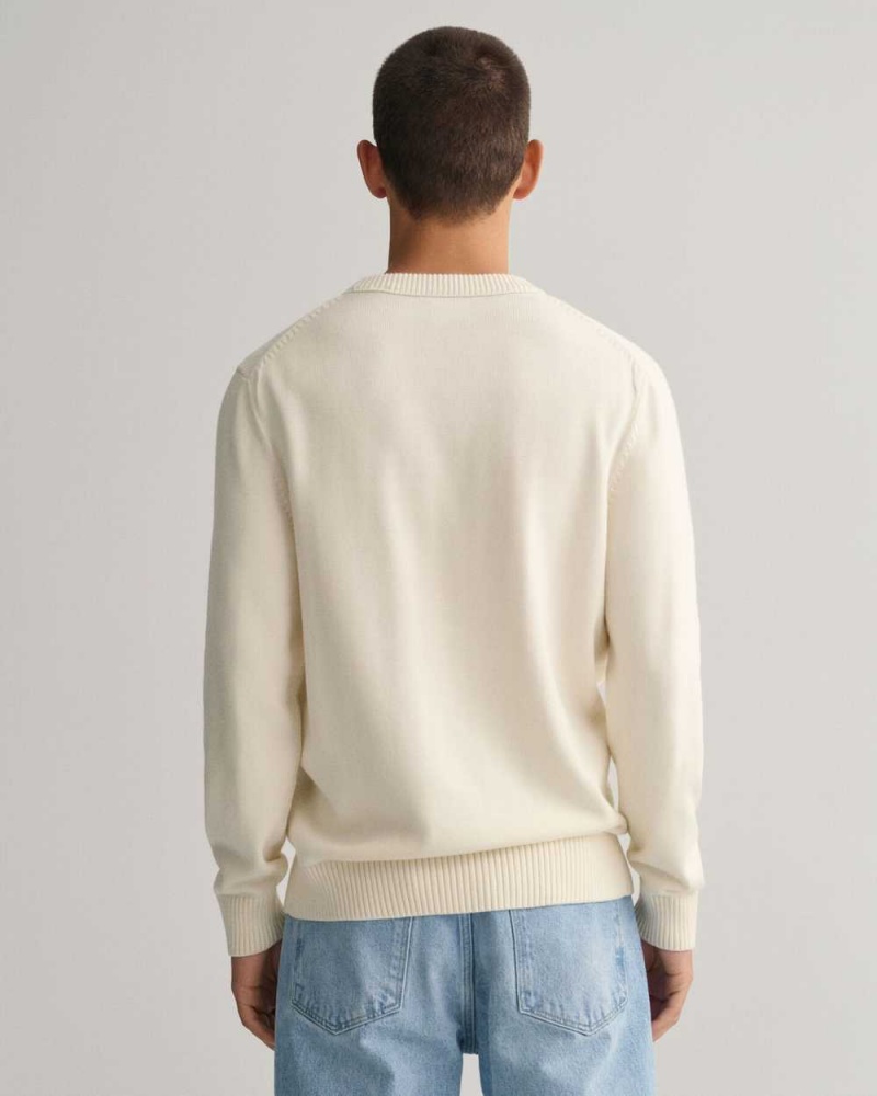 Gant Supima Cotton Crew Neck Men's Sweater Cream | NRKQF-4157