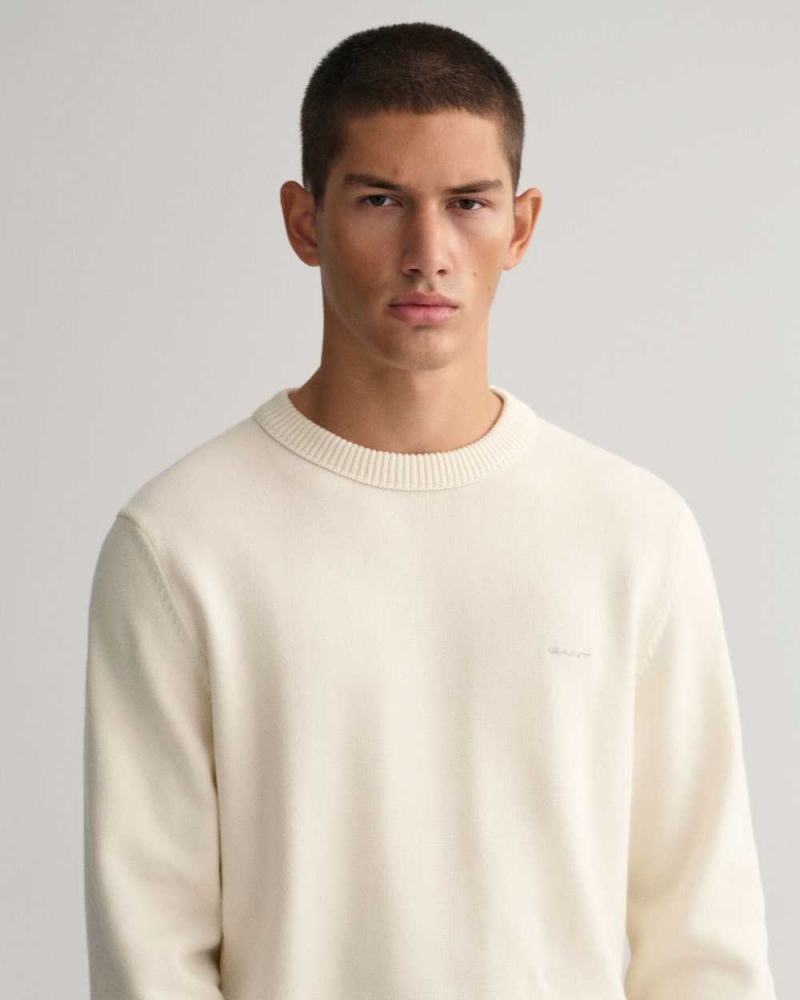 Gant Supima Cotton Crew Neck Men's Sweater Cream | NRKQF-4157