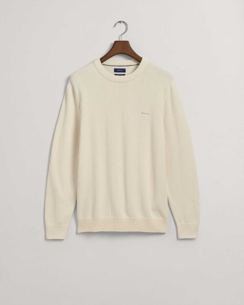 Gant Supima Cotton Crew Neck Men's Sweater Cream | NRKQF-4157