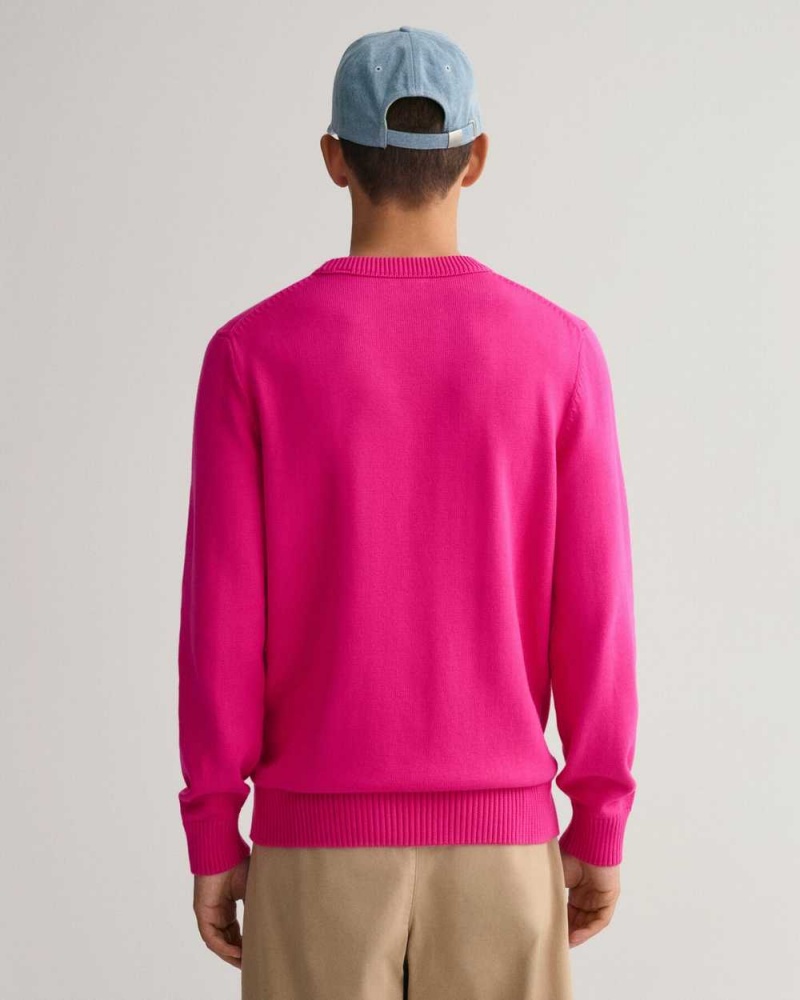 Gant Supima Cotton Crew Neck Men's Sweater Hyper Pink | BVKRA-4963