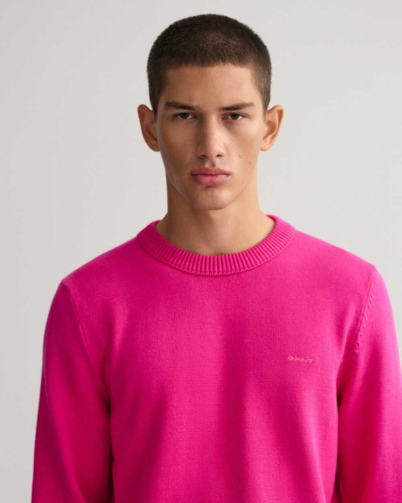 Gant Supima Cotton Crew Neck Men's Sweater Hyper Pink | BVKRA-4963