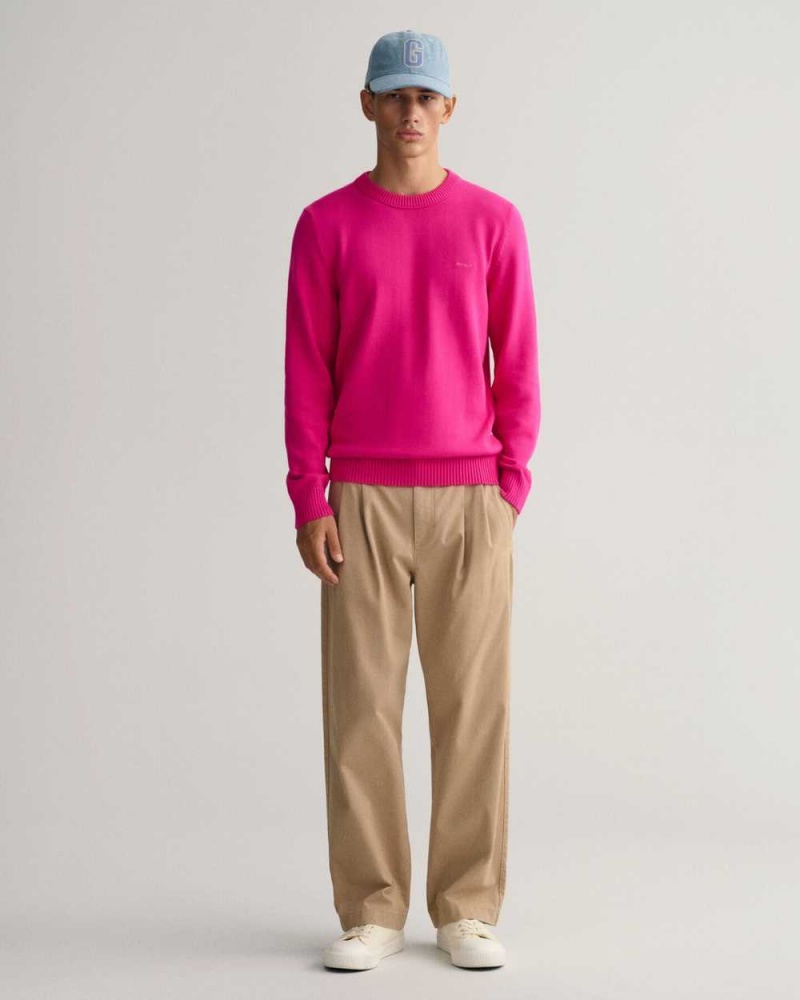 Gant Supima Cotton Crew Neck Men's Sweater Hyper Pink | BVKRA-4963