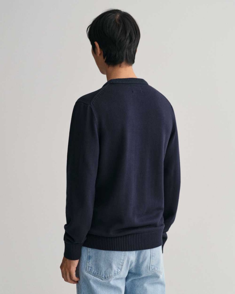 Gant Supima Cotton Crew Neck Men's Sweater Evening Blue | PNDQL-6983