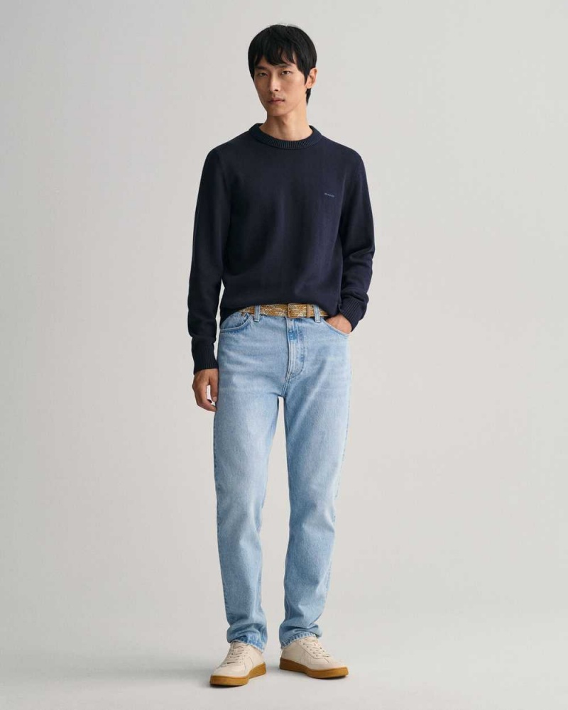 Gant Supima Cotton Crew Neck Men's Sweater Evening Blue | PNDQL-6983