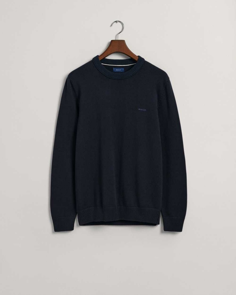 Gant Supima Cotton Crew Neck Men's Sweater Evening Blue | PNDQL-6983