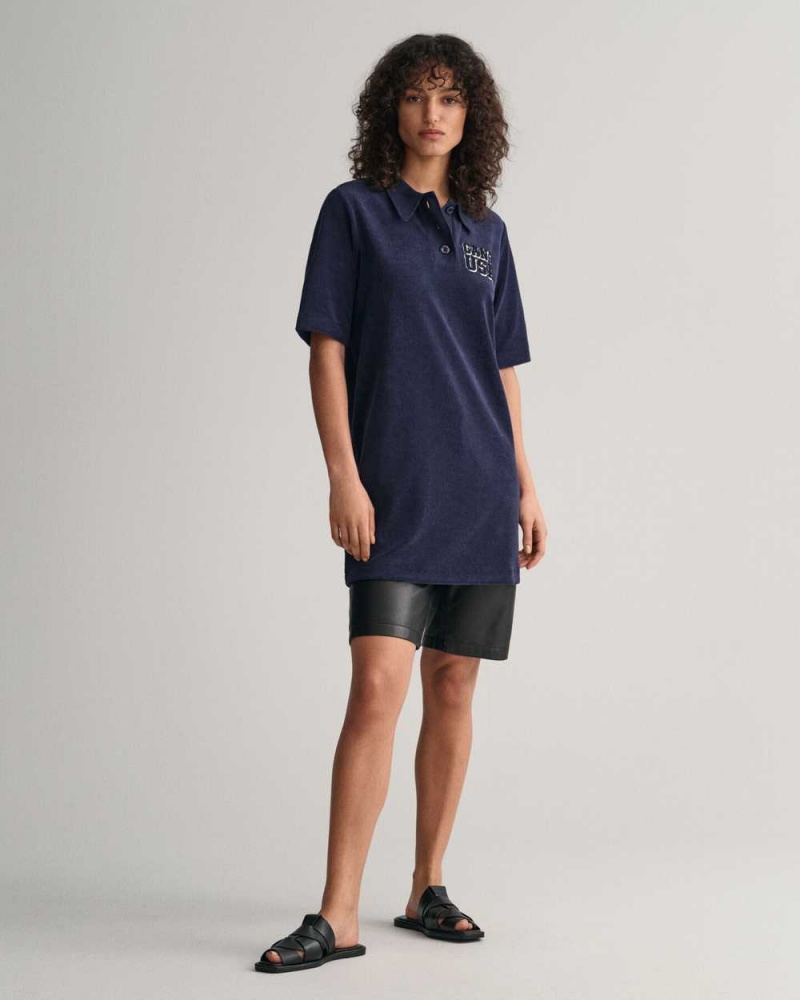 Gant Terry Cloth Polo Women's Dress Evening Blue | OAPNW-5267