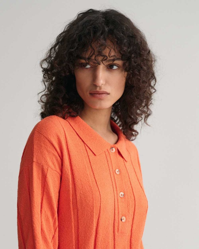 Gant Terry Cloth Rib Polo Women's Sweater Grapefruit Orange | VIUGH-6071