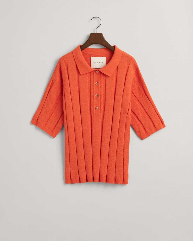 Gant Terry Cloth Rib Polo Women's Sweater Grapefruit Orange | VIUGH-6071