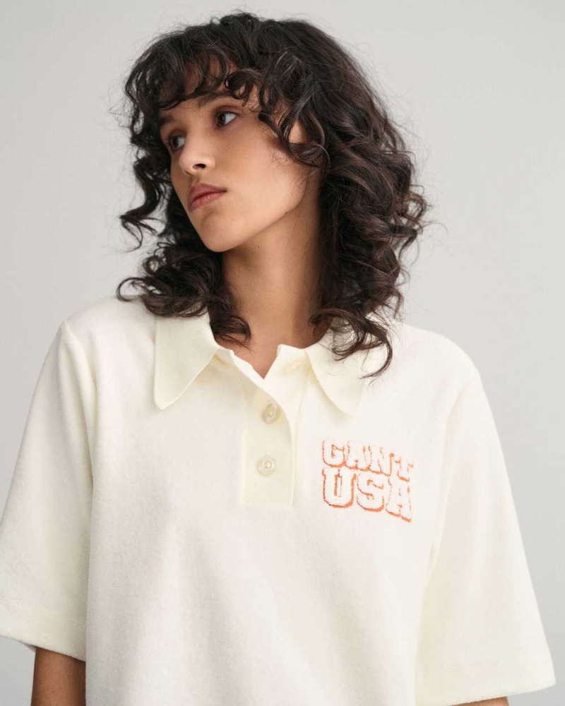 Gant Terry Cloth Women's Polo Shirt Beige White | BCUDQ-7853