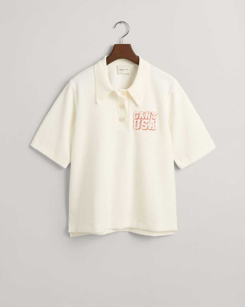 Gant Terry Cloth Women's Polo Shirt Beige White | BCUDQ-7853