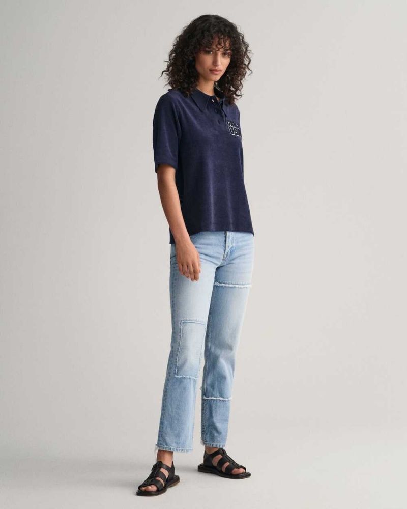 Gant Terry Cloth Women's Polo Shirt Evening Blue | NIHPJ-9356