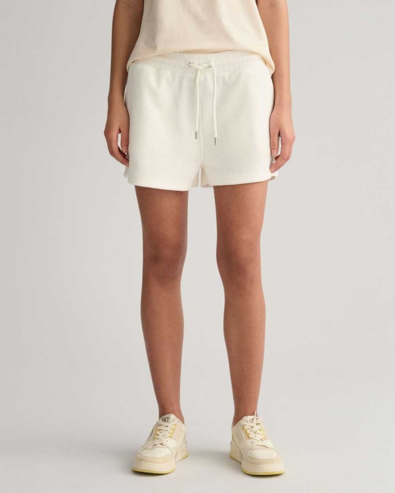 Gant Terry Cloth Women's Shorts Beige White | SEJNM-2537