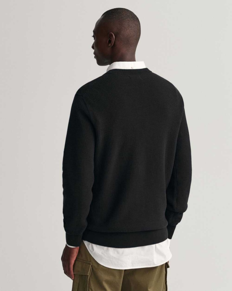 Gant Textured Cotton Crew Neck Men's Sweater Black | ESQPC-2045