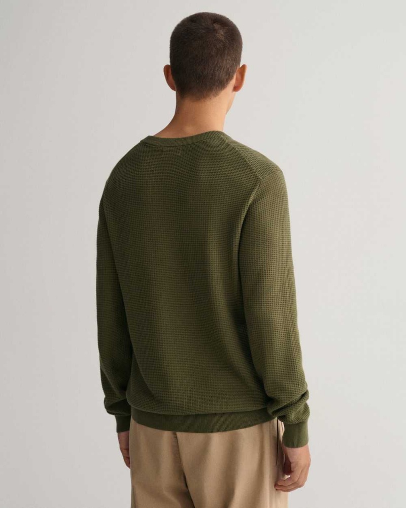 Gant Textured Cotton Crew Neck Men's Sweater Racing Green | SWEUX-1495