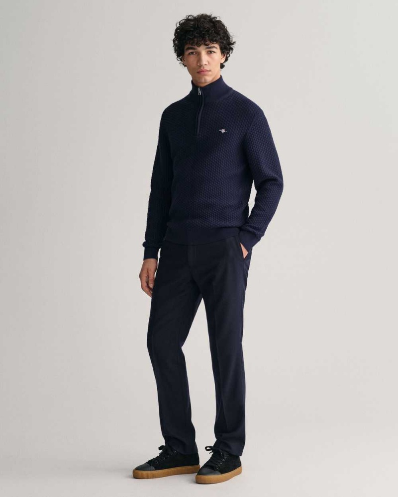 Gant Textured Cotton Half-Zip Men's Sweater Evening Blue | EXIKQ-7328