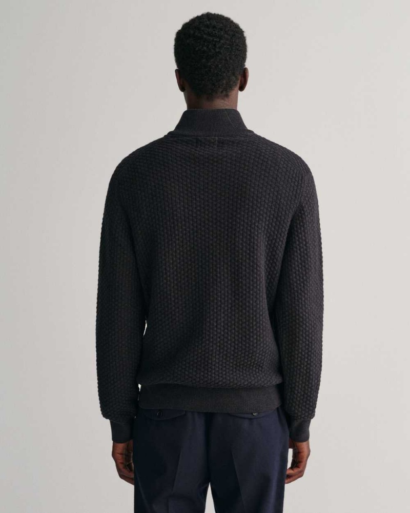 Gant Textured Cotton Half-Zip Men's Sweater Dark Charcoal Melange | SJRYI-5214