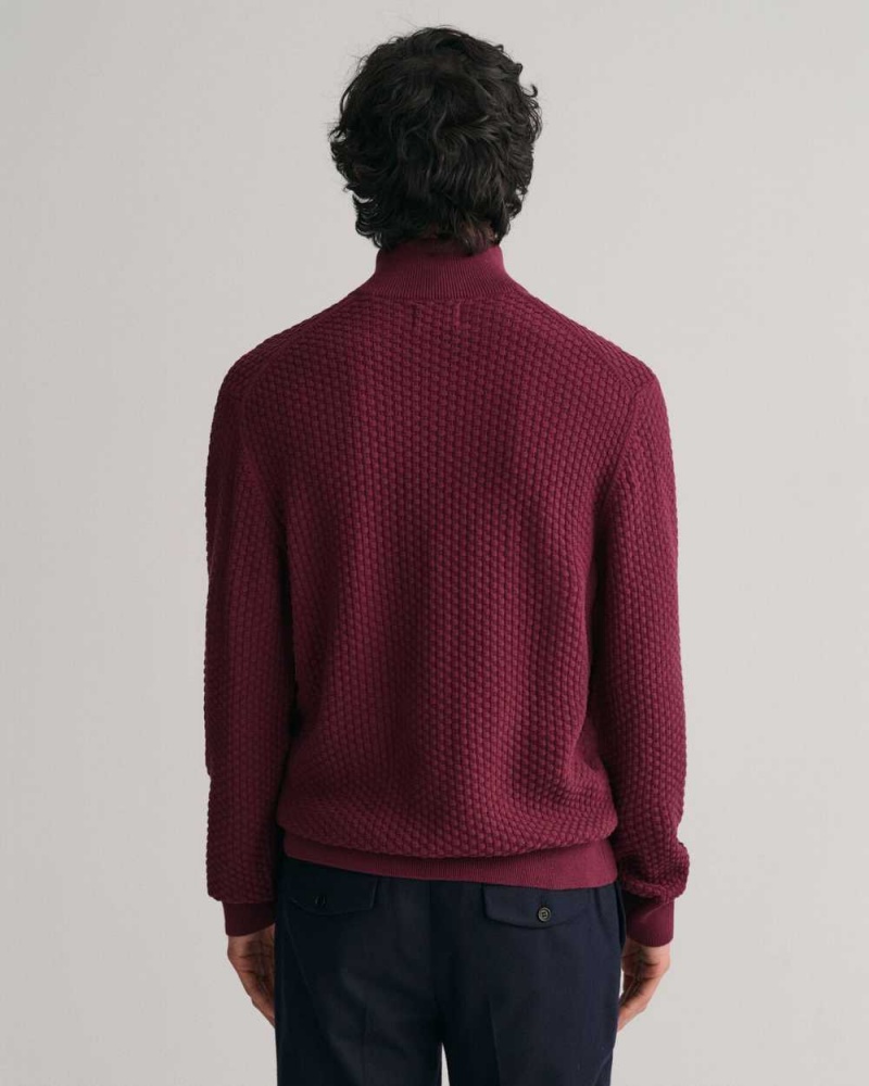 Gant Textured Cotton Half-Zip Men's Sweater Red Shadow | WJTZX-3205