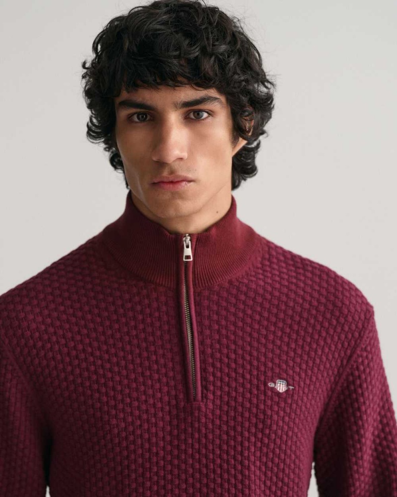 Gant Textured Cotton Half-Zip Men's Sweater Red Shadow | WJTZX-3205