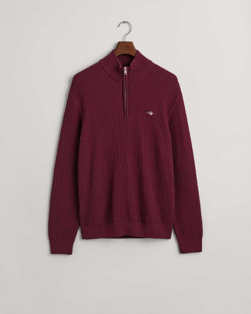 Gant Textured Cotton Half-Zip Men's Sweater Red Shadow | WJTZX-3205