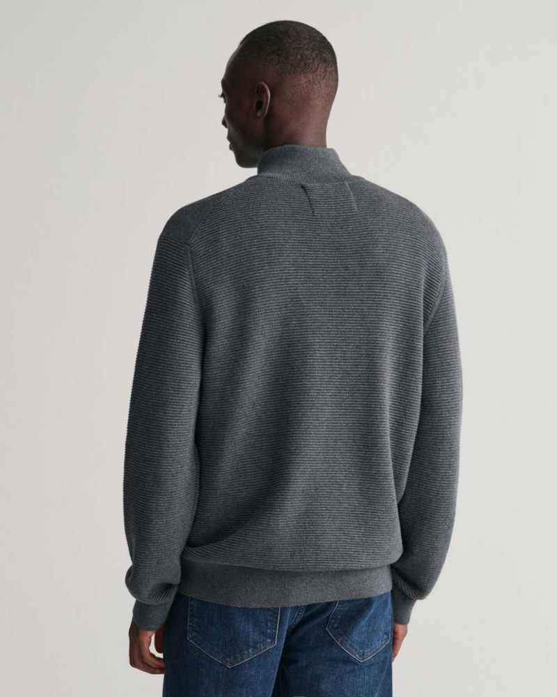 Gant Textured Cotton Half-Zip Men's Sweater Dark Grey | DZGIA-7613