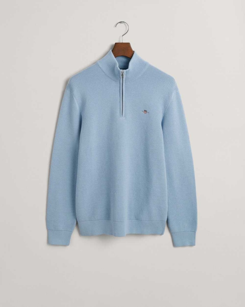 Gant Textured Cotton Half-Zip Men's Sweater Blue | XLWID-4326