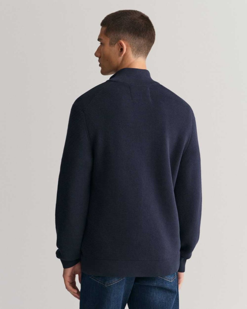 Gant Textured Cotton Half-Zip Men's Sweater Evening Blue | VEBCZ-3109