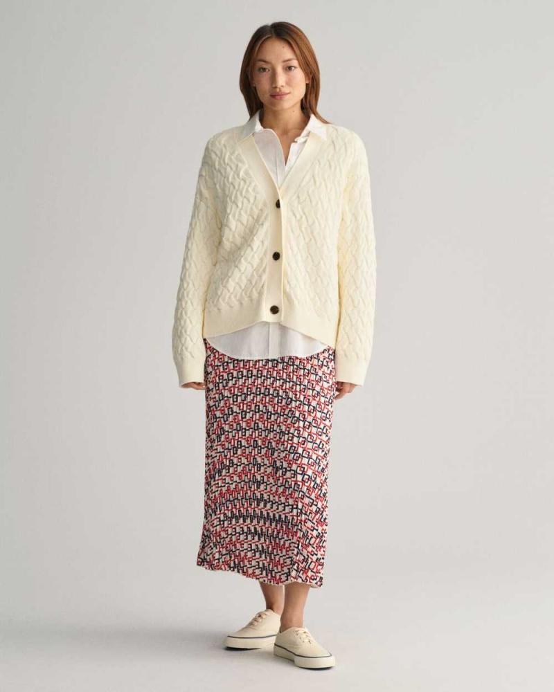 Gant Textured Cotton Women's Cardigan Cream | NUCFJ-1382