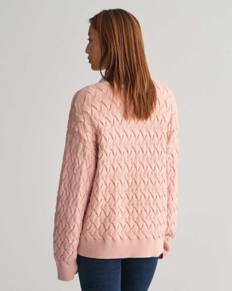 Gant Textured Cotton Women's Cardigan Dusty Rose | QWTIG-9804