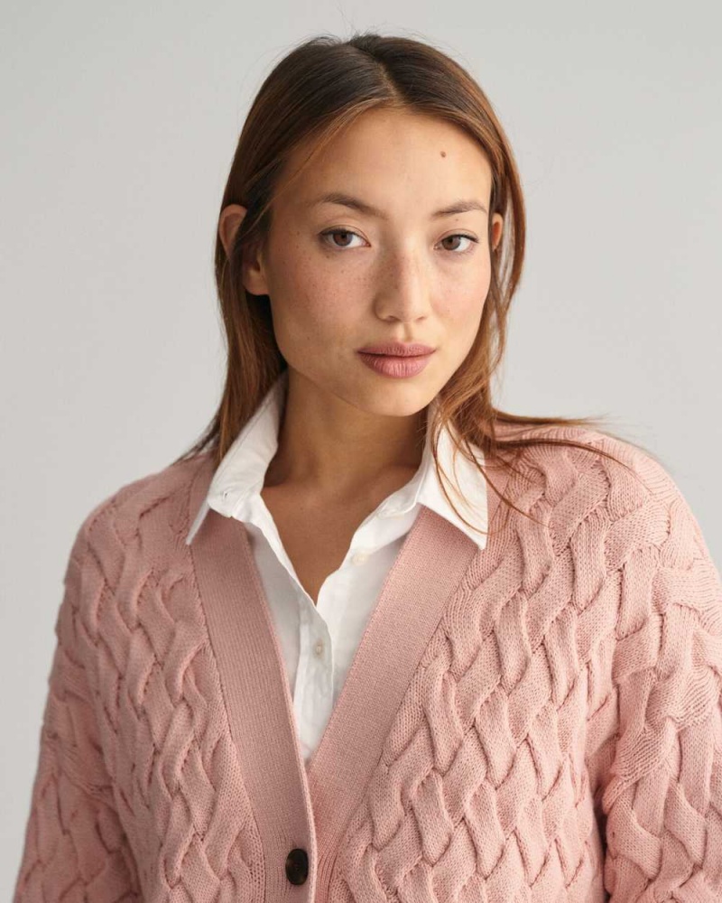 Gant Textured Cotton Women's Cardigan Dusty Rose | QWTIG-9804