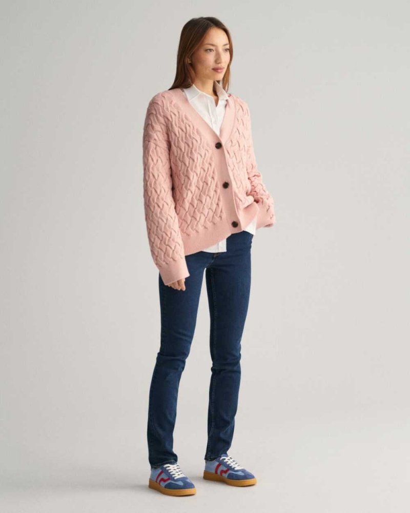 Gant Textured Cotton Women's Cardigan Dusty Rose | QWTIG-9804