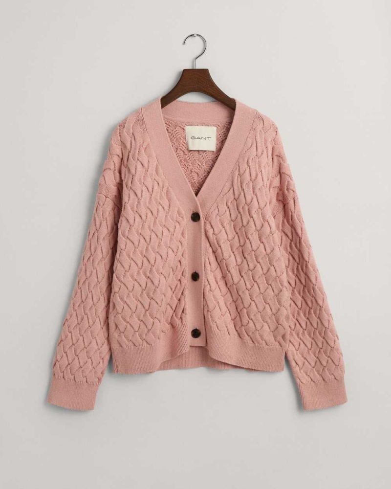 Gant Textured Cotton Women's Cardigan Dusty Rose | QWTIG-9804