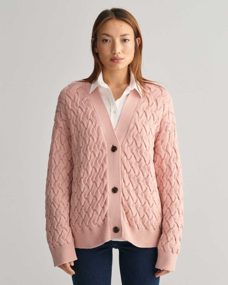 Gant Textured Cotton Women\'s Cardigan Dusty Rose | QWTIG-9804