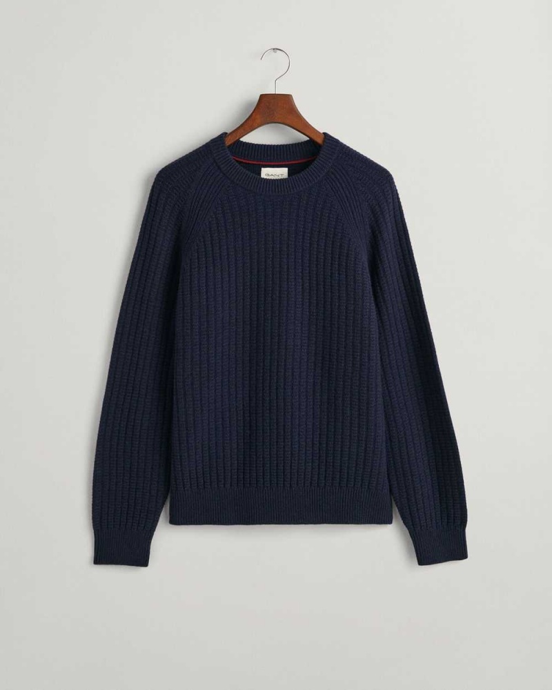 Gant Textured Crew Neck Men's Sweater Evening Blue | PGWNB-8713