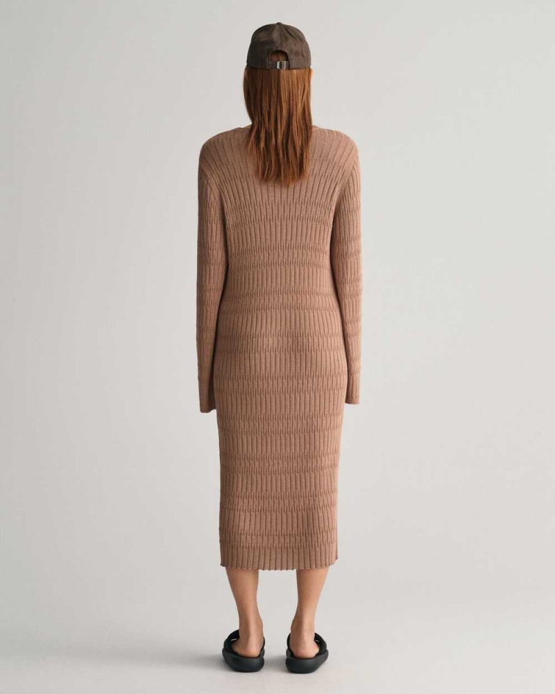 Gant Textured Knit Women's Dress Brown | OTPVB-7039