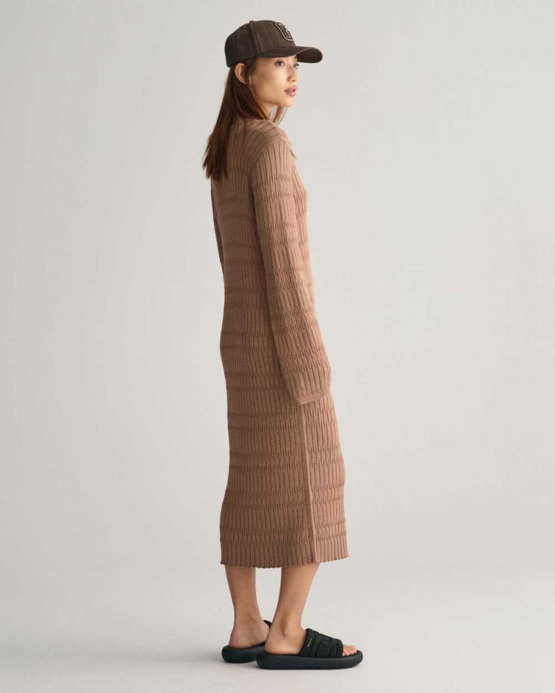 Gant Textured Knit Women's Dress Brown | OTPVB-7039