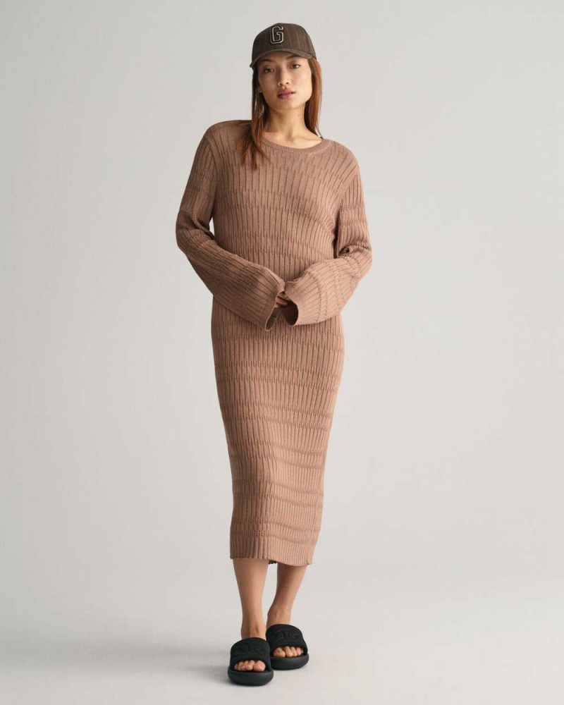 Gant Textured Knit Women's Dress Brown | OTPVB-7039