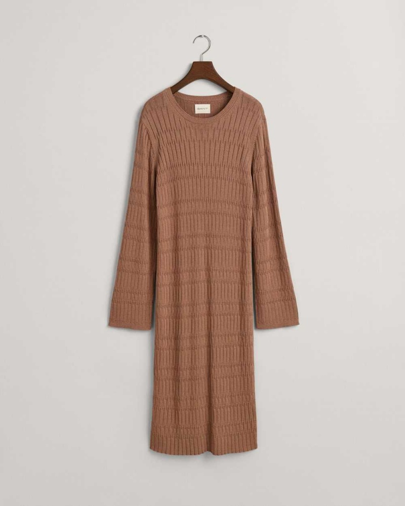 Gant Textured Knit Women's Dress Brown | OTPVB-7039