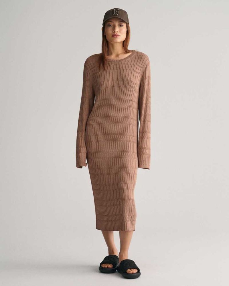 Gant Textured Knit Women\'s Dress Brown | OTPVB-7039