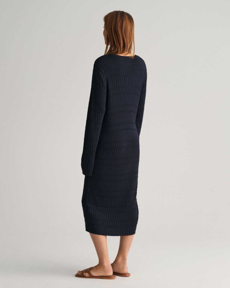 Gant Textured Knit Women's Dress Evening Blue | WEXTV-6923