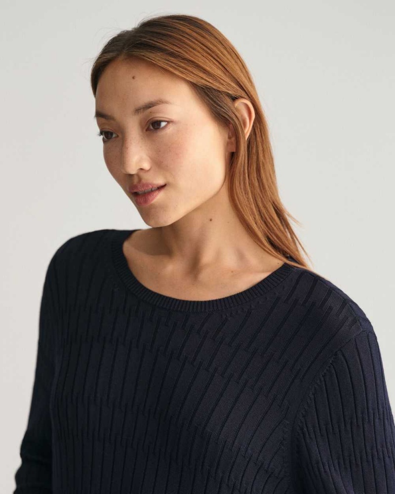 Gant Textured Knit Women's Dress Evening Blue | WEXTV-6923