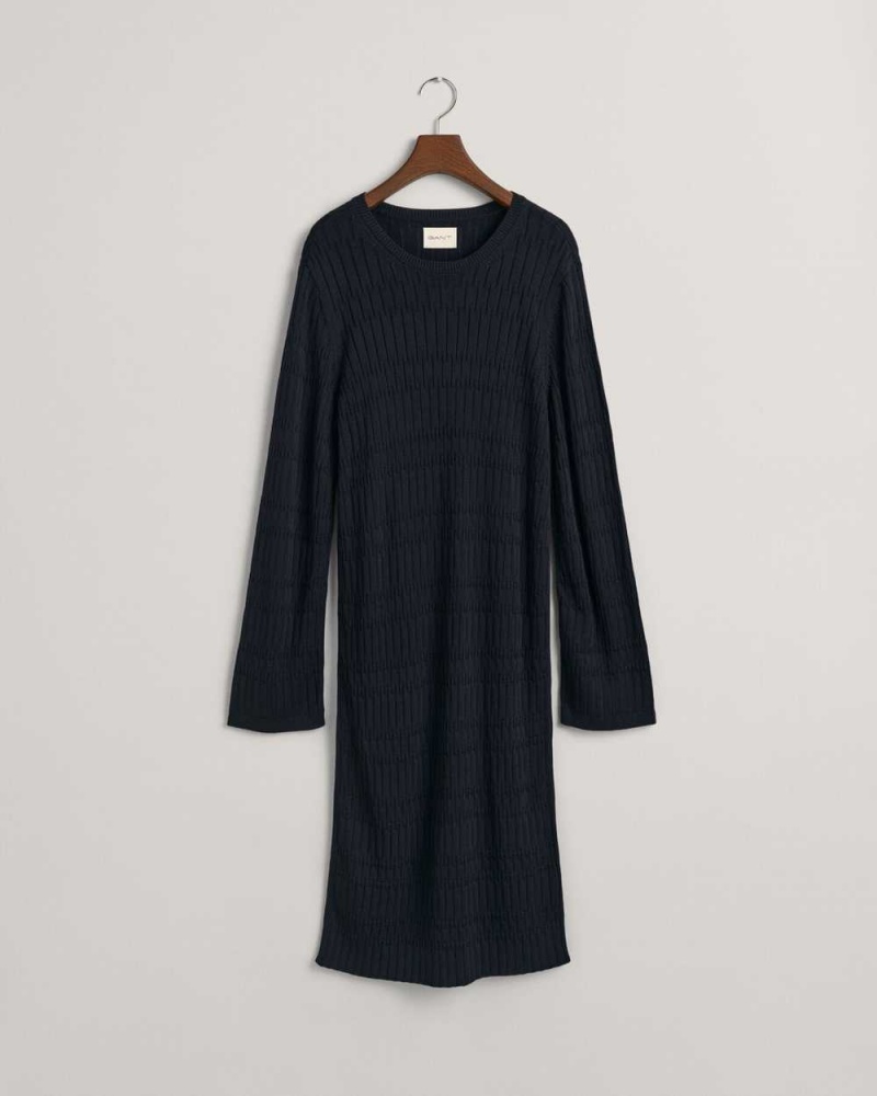 Gant Textured Knit Women's Dress Evening Blue | WEXTV-6923